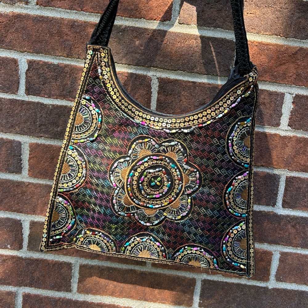 Whimsigoth beaded embroidered shoulder bag
